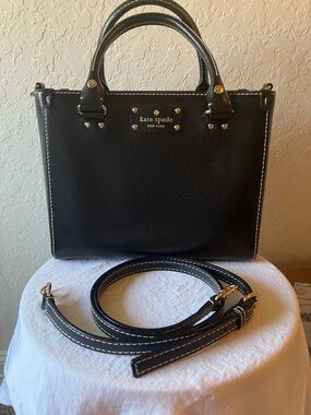 Kate Spade: Black Wellesley Quinn Satchel Crossbody- Gold Accents